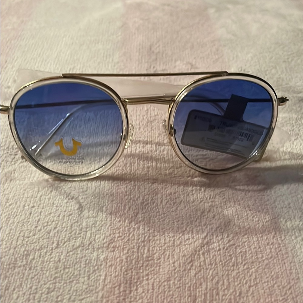 Gold Frame Sunglasses with Blue Lenses